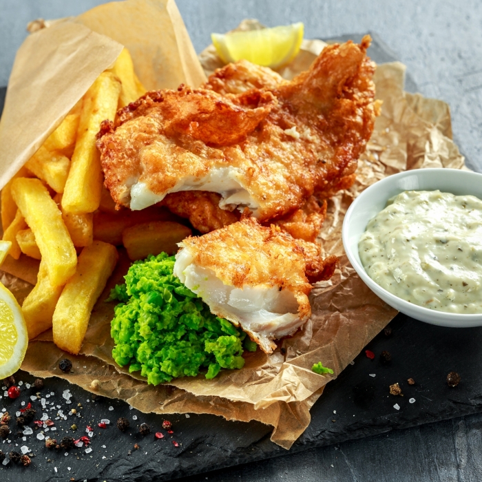 Beer Battered Cod with Lobster Flavoured Tartar Sauce