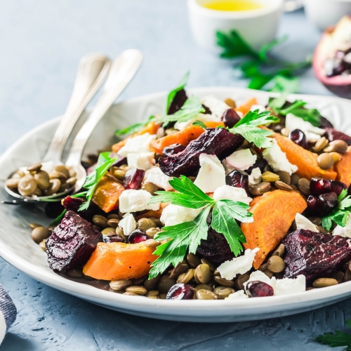 Roasted Sweet Potato and Lentil Salad 