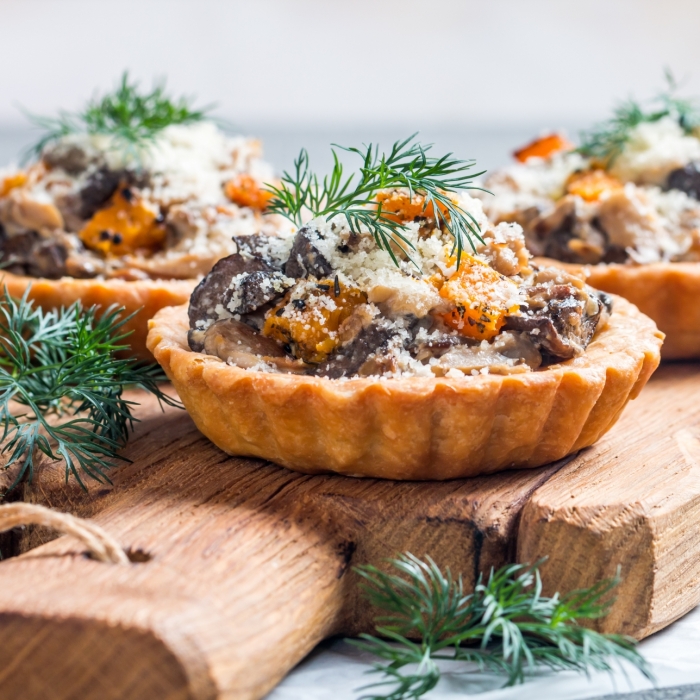Vegan Mushroom, Chestnut and Cranberry tart